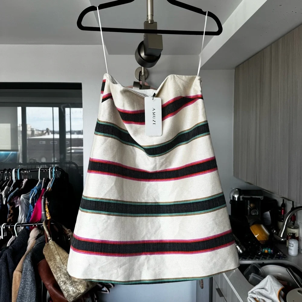 Cienne New York The Michele Cotton Striped Mini Dress Beige Multi NWT Size 8 - Picture 5 of 11